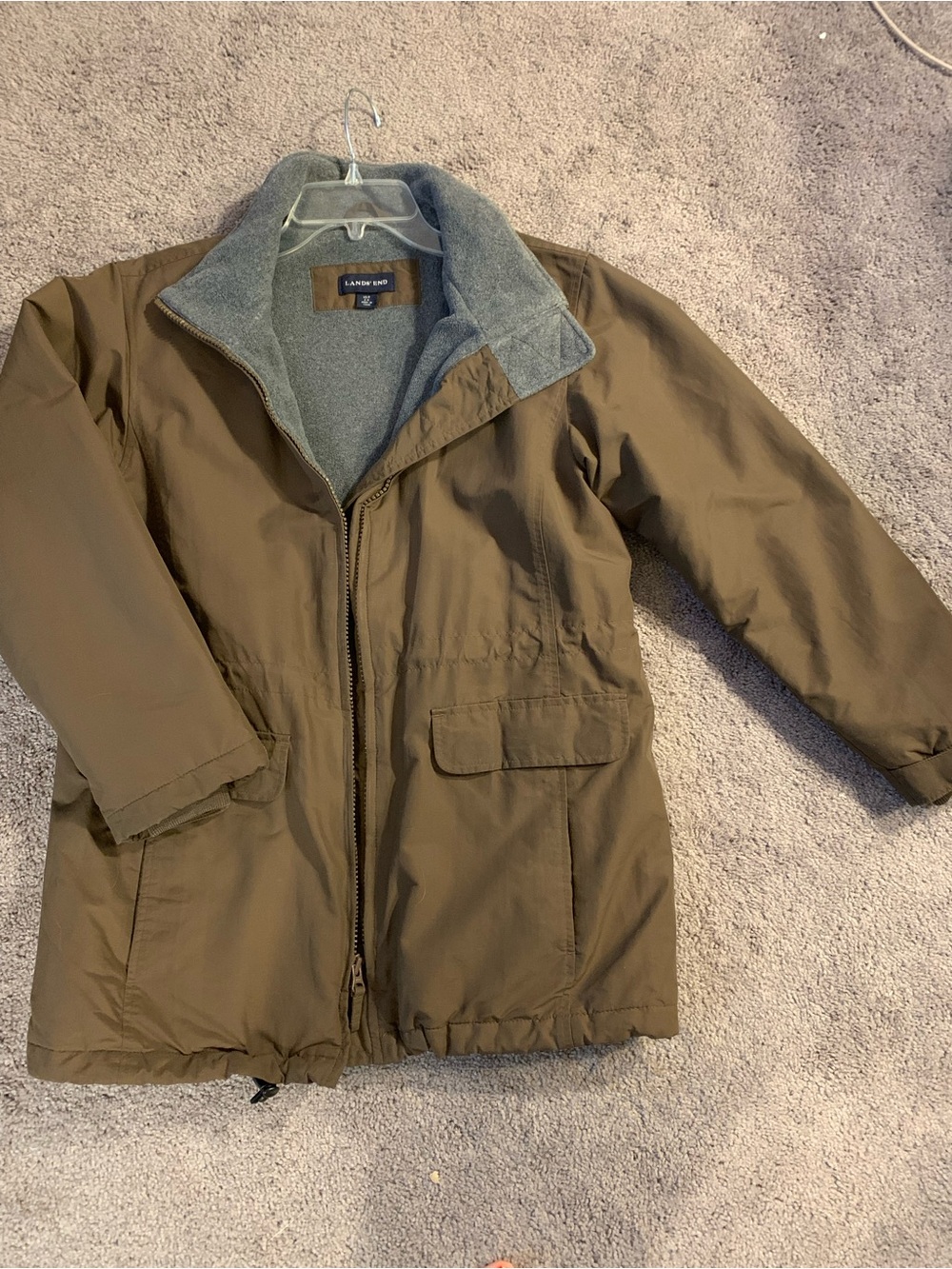 Lands' End Women’s Field Jacket in Olive Green with Gray Liner